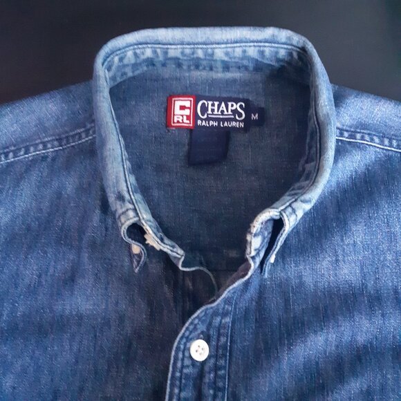 CHAP'S Ralph Lauren SZ M Faded Denim 100% Cotton Button Down Men's Shirt - Picture 3 of 13